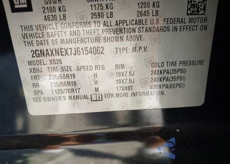 2018 Chevrolet Equinox Premier z USA, uszkodzony, nr VIN 2GNAXNEX7J6154062